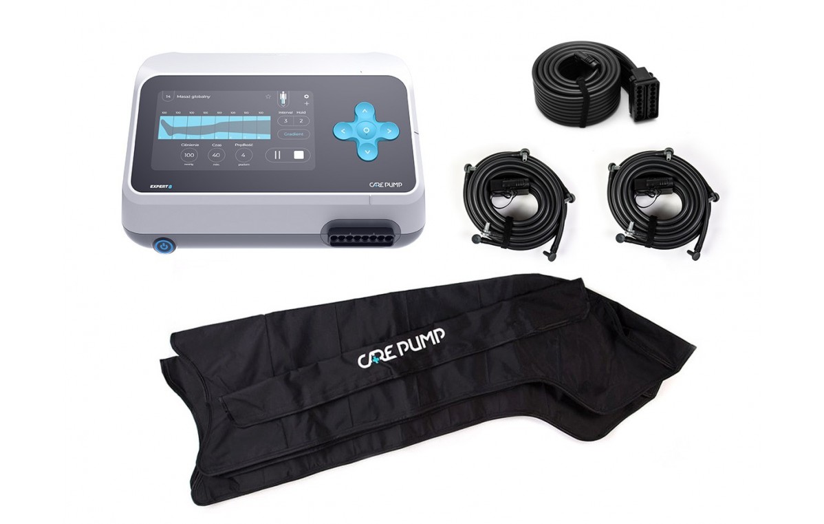 Zestaw podstawowy do drenażu limfatycznego (masażu uciskowego) 8-komorowy - aparat Expert8 + rozdzielacz + 2 mankiety na nogi