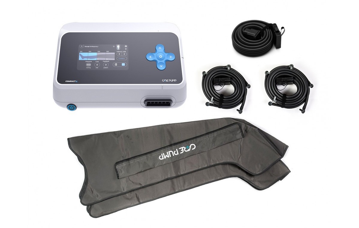 Zestaw podstawowy do drenażu limfatycznego (masażu uciskowego) 4-komorowy - aparat Compact4 + rozdzielacz + 2 mankiety na nogi