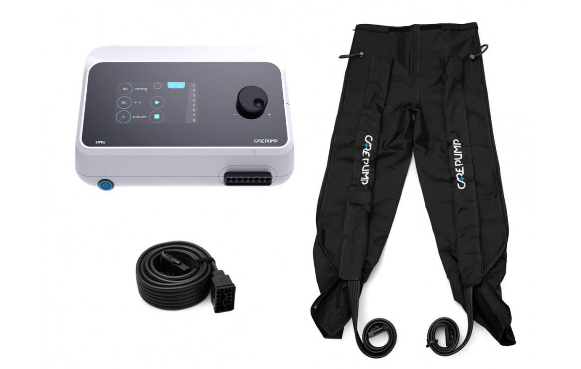 Zestaw podstawowy PLUS do drenażu limfatycznego (masażu uciskowego) 8-komorowy - aparat Lite8 + mankiet długie spodnie
